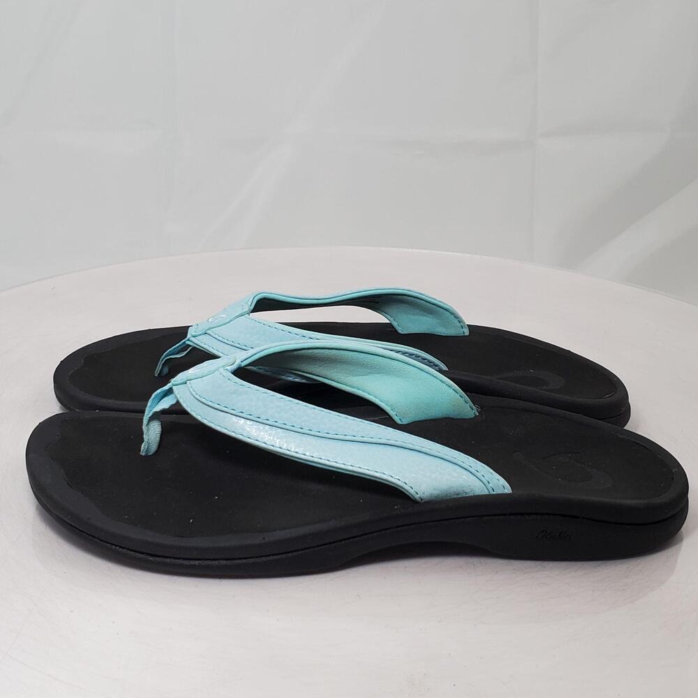 OluKai Ohana Thong Sandals Women 7/37 Blue Flip Flop Arch Support Beach Shoes